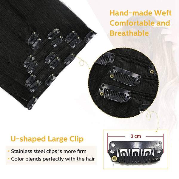 8A Jet Black Clip in Remy Human Hair Extensions (7pcs/70g #1)