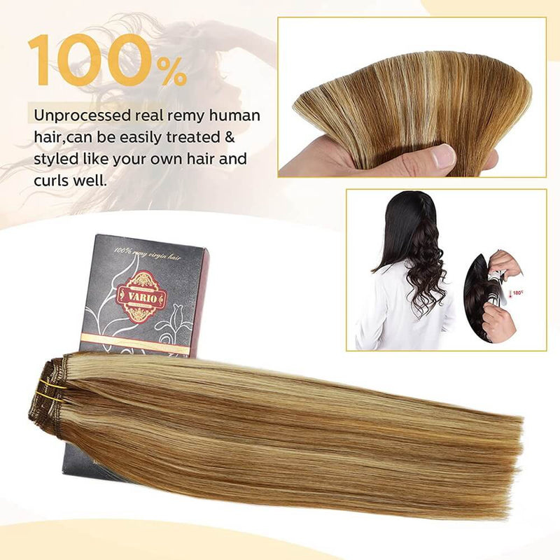 8A Light Brown to Blonde Highlights Clip in Remy Human Hair Extensions (7pcs/70g #6P613)