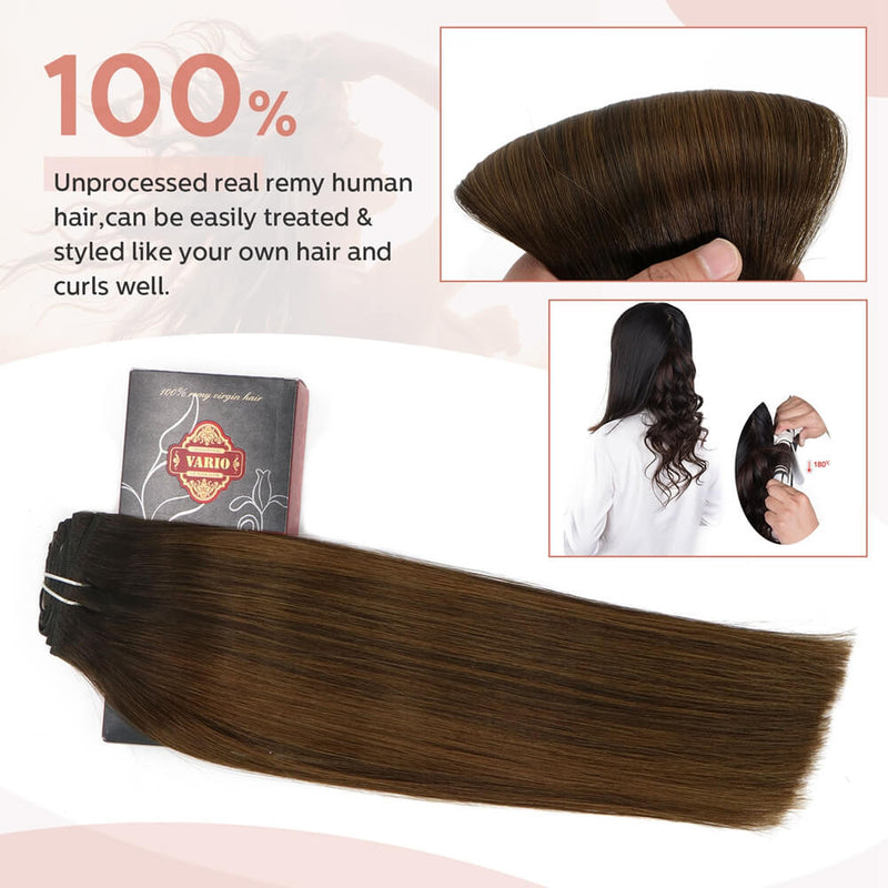9A Balayage Dark Brown to Chestnut Brown Clip in Remy Human Hair Extensions 7pcs/120g/#2T6P2