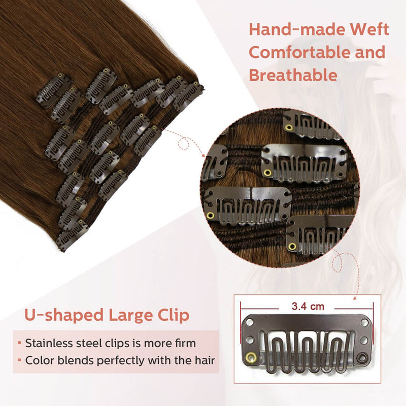9A Medium Brown Clip in Remy Human Hair Extensions 7pcs/120g/#4