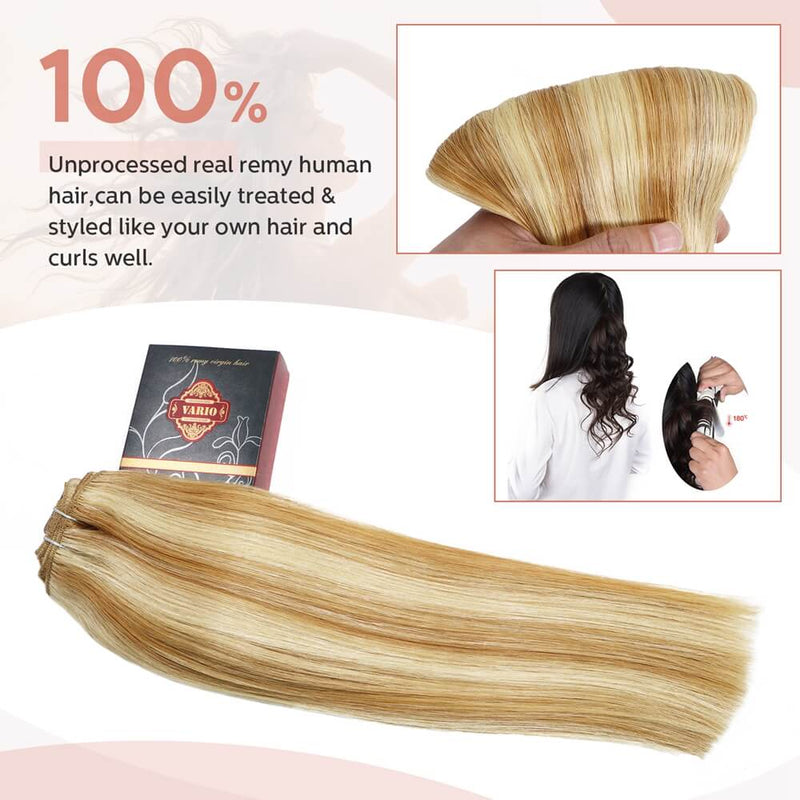 9A Mixed Bleach Blonde Clip in Remy Human Hair Extensions 7pcs/120g/#27P613