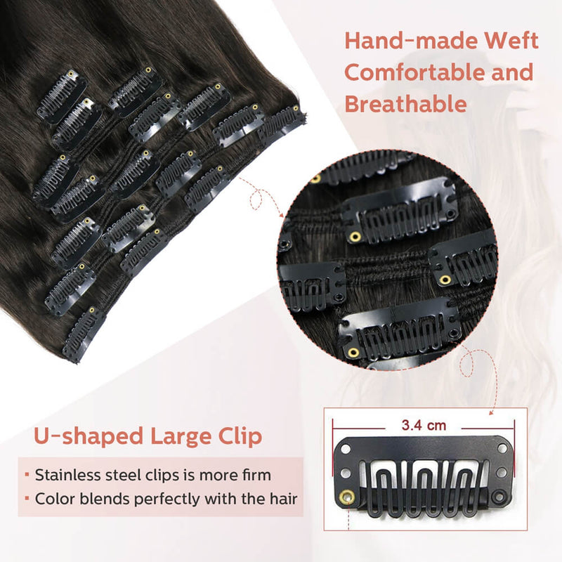 9A Natural Black Clip in Remy Human Hair Extensions 7pcs/120g/#1B