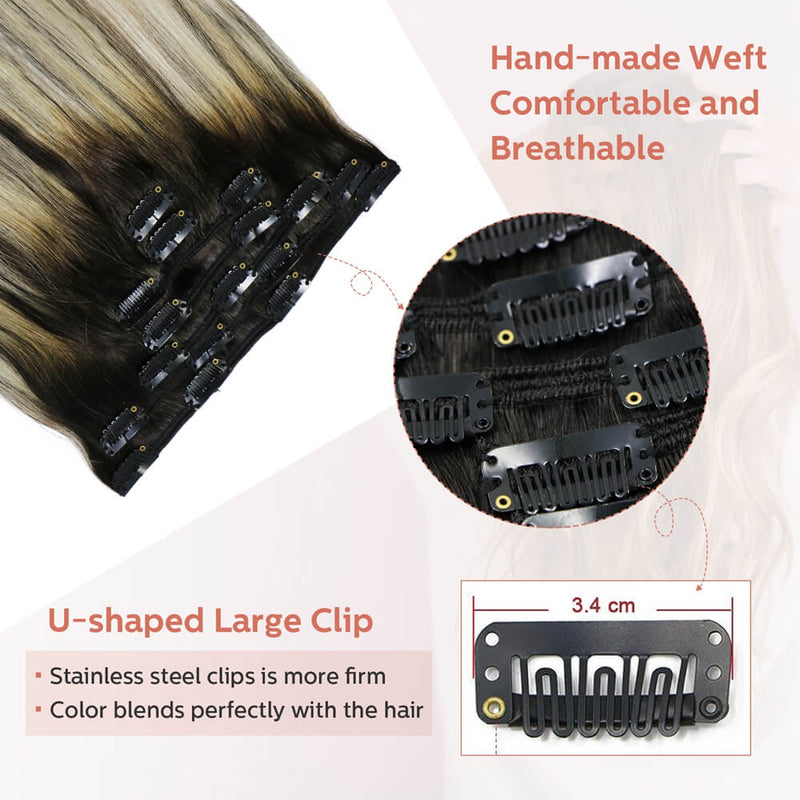 9A Natural Black Fading to Silver Gray Clip in Remy Human Hair Extensions 7pcs/120g/#1bGRAY