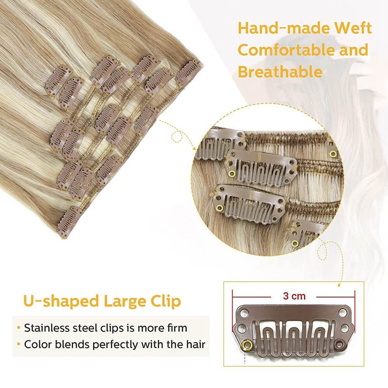 8A Blonde Mixed Bleach Blonde Clip in Remy Human Hair Extensions (7pcs/70g #18P613)