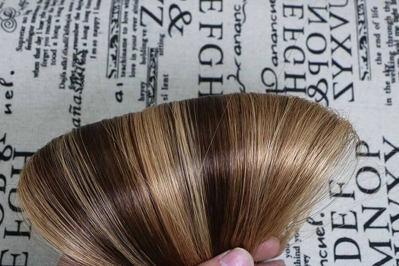 8A Two-tone Colored Hair Honey Blonde (Color #27) Highlighted with Chocolate Brown (Color #4)Tape In Remy Human Hair Extensions (20 pcs #P4/27)