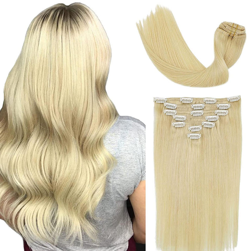 8A Bleached Blonde Clip in Remy Human Hair Extensions (7pcs/70g #613)
