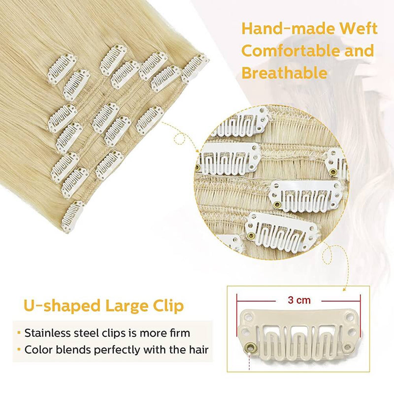 8A Bleached Blonde Clip in Remy Human Hair Extensions (7pcs/70g #613)