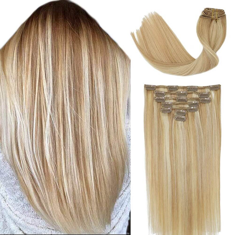 8A Blonde Highlighted Mix Strawberry Blonde Clip in Remy Human Hair Extensions (7pcs/70g #27P613)