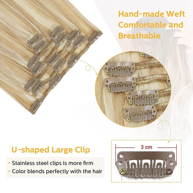 8A Blonde Highlighted Mix Strawberry Blonde Clip in Remy Human Hair Extensions (7pcs/70g #27P613)