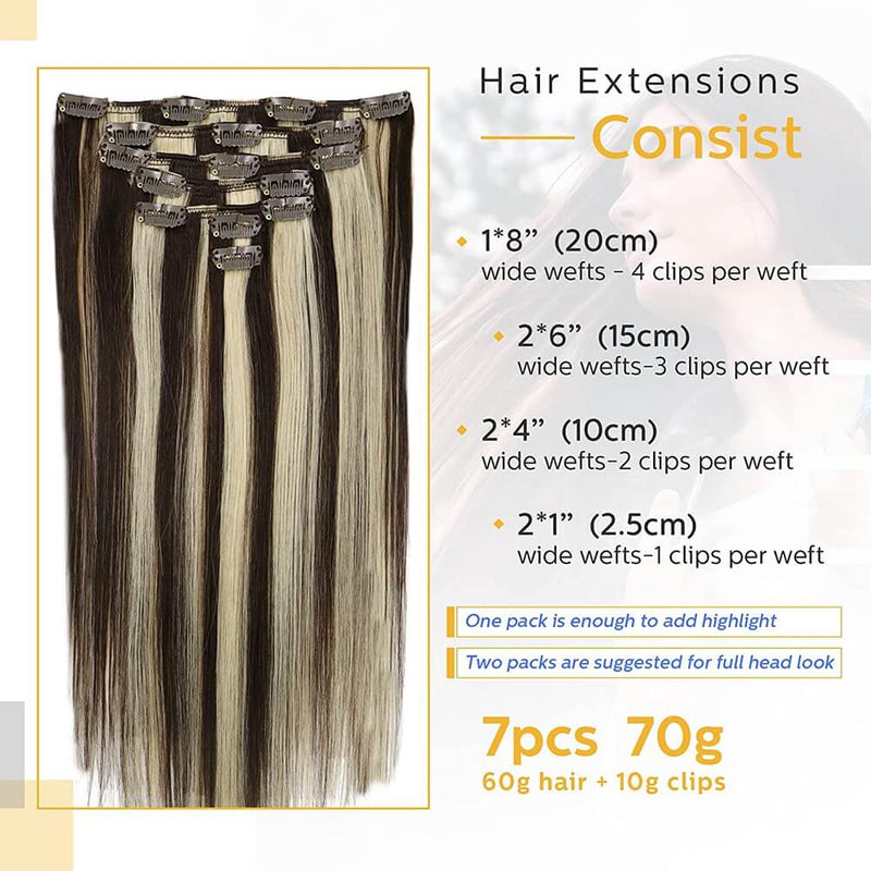 8A Blonde Highlighted Mixed Blonde Clip in Remy Human Hair Extensions (7pcs/70g #2P613)
