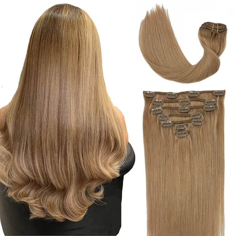 8A Golden Brown Clip in Remy Human Hair Extensions (7pcs/70g #12)