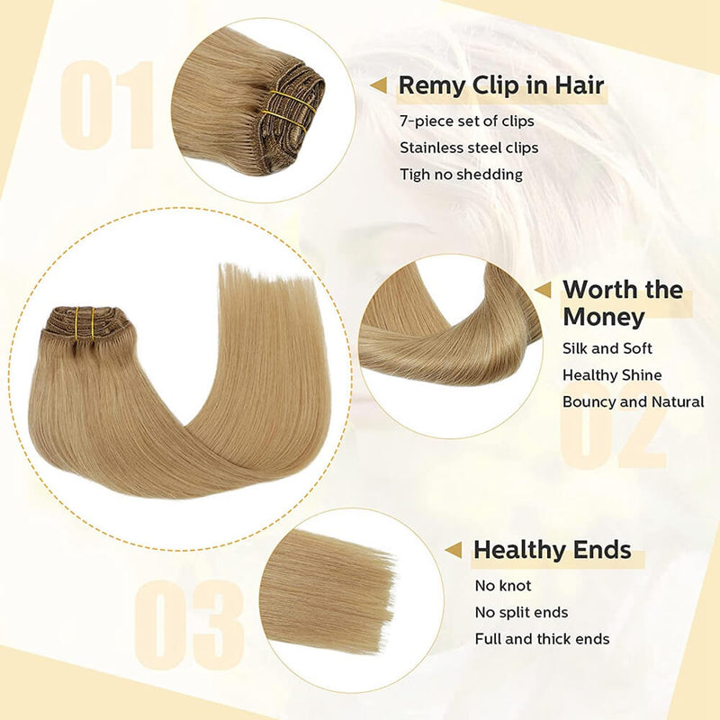 8A Honey Blonde Clip in Remy Human Hair Extensions (7pcs/70g #27)