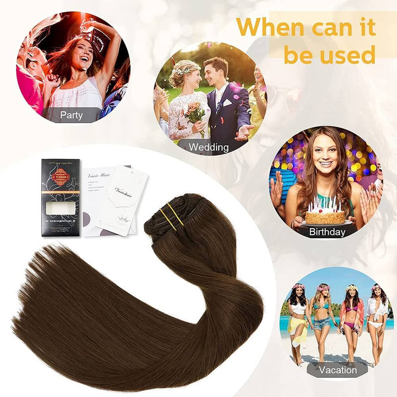 8A Medium Brown Clip in Remy Human Hair Extensions (7pcs/70g #4)
