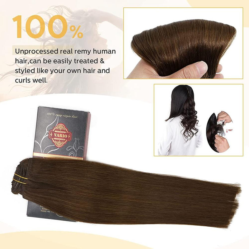 8A Medium Brown Clip in Remy Human Hair Extensions (7pcs/70g #4)