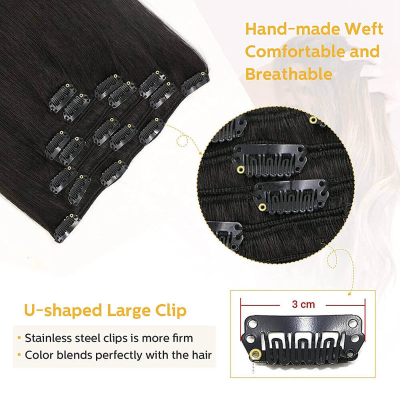 8A Natural Black Clip in Remy Human Hair Extensions (7pcs/70g #1B)