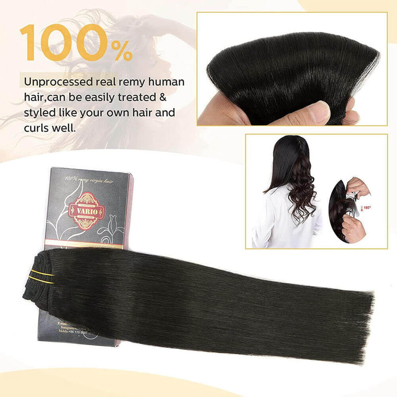 8A Natural Black Clip in Remy Human Hair Extensions (7pcs/70g #1B)