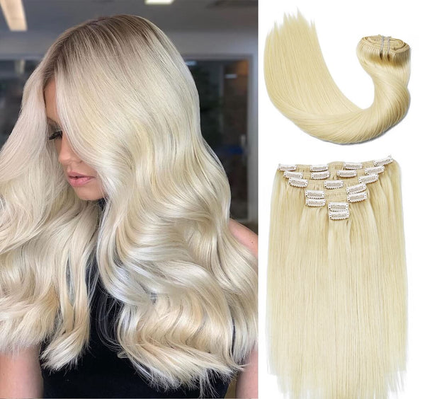 9A Blonde Clip in Remy Human Hair Extensions 7pcs/120g/#60