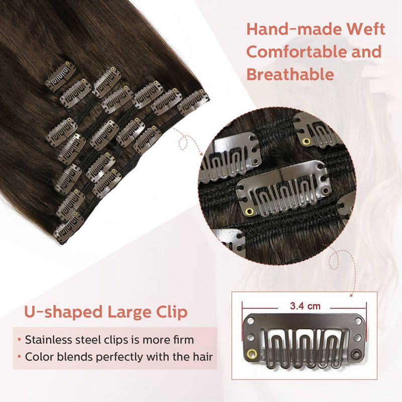 9A Dark Brown Clip in Remy Human Hair Extensions 7pcs/120g/#2