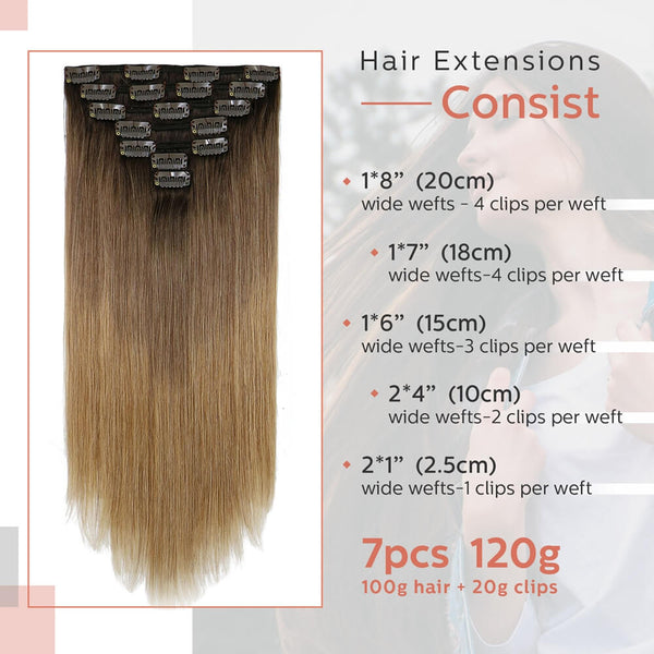 9A Dark Brown Fading to Chestnut Brown and Ash Brown Highlighted Clip in Remy Human Hair Extensions 7pcs/120g/#2T6T27