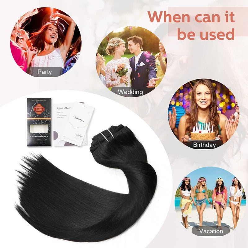 9A Jet Black Clip in Remy Human Hair Extensions 7pcs/120g/#1