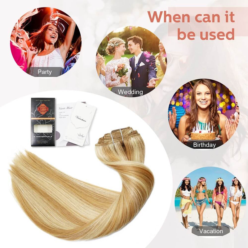 9A Mixed Bleach Blonde Clip in Remy Human Hair Extensions 7pcs/120g/#27P613
