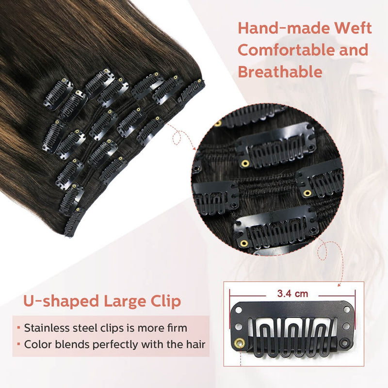 9A Natural Black to Chestnut Brown Highlight Black Clip in Remy Human Hair Extensions 7pcs/120g/#(1BT6)P1B