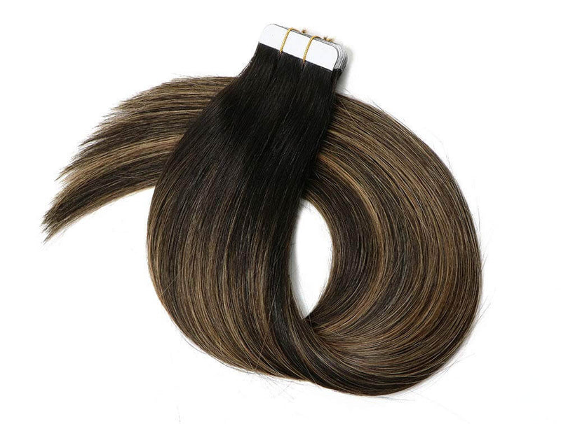 9A Natural Black to Chestnut Brown Highlight Black Piano Color Double Sided Tape In Remy Human Hair Extensions (20pcs/50g #1BT6P1B)