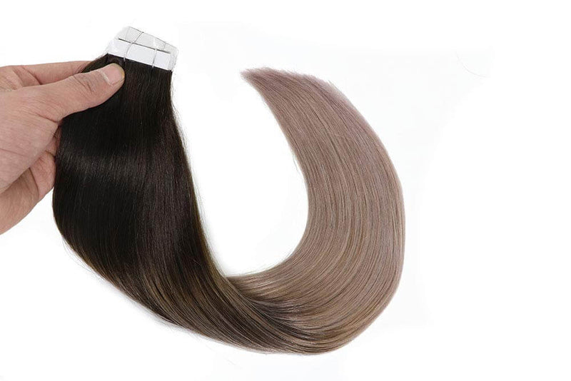 9A Ombre Dark Brown Fading to PinkGray Tape In Remy Human Hair Extensions (20pcs/50g)