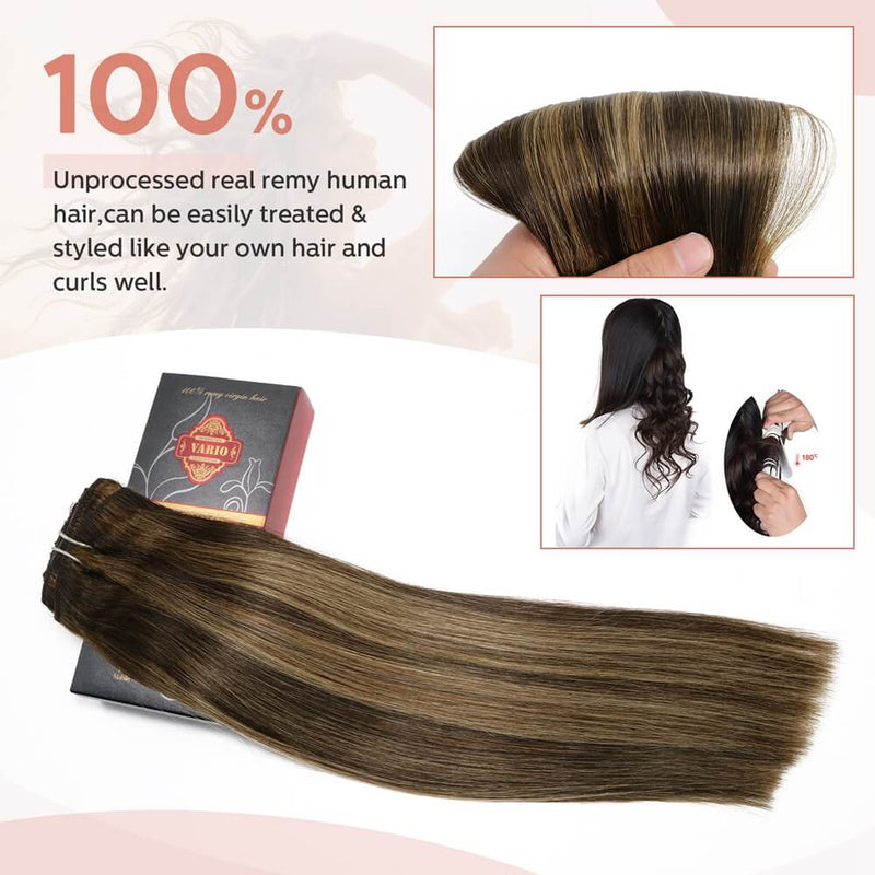 9A Ombre Hair Chocolate Brown to Caramel Blonde Balayage Clip in Remy Human Hair Extensions 7pcs/120g/#(4T27)P4
