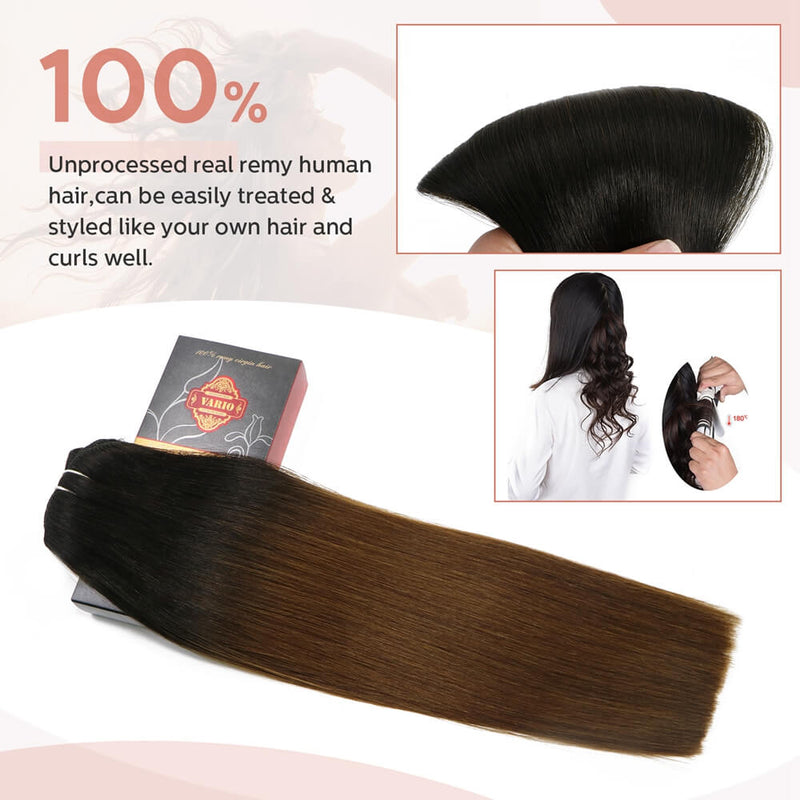 9A Ombre Natural Black to Medium Brown Clip in Remy Human Hair Extensions 7pcs/120g/#1BT4