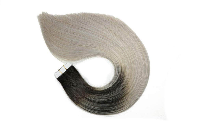 9A Ombre Natural Black to Silver Gray Tape In Remy Human Hair Extensions (20pcs/50g)