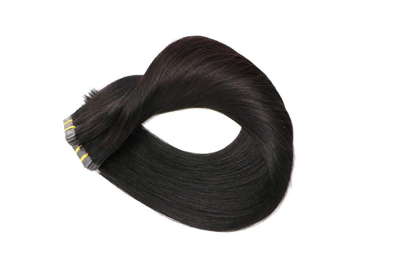 8A Black Tape In Remy Human Hair Extensions (20 pcs #1B)