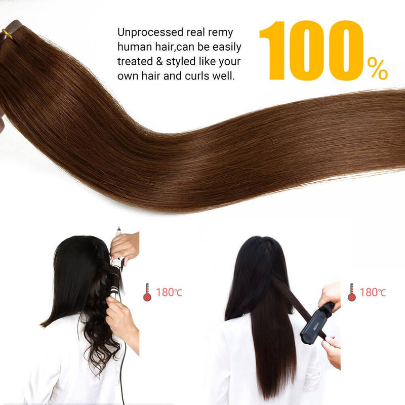8A Medium Brown Tape In Remy Human Hair Extensions (20 pcs #4)