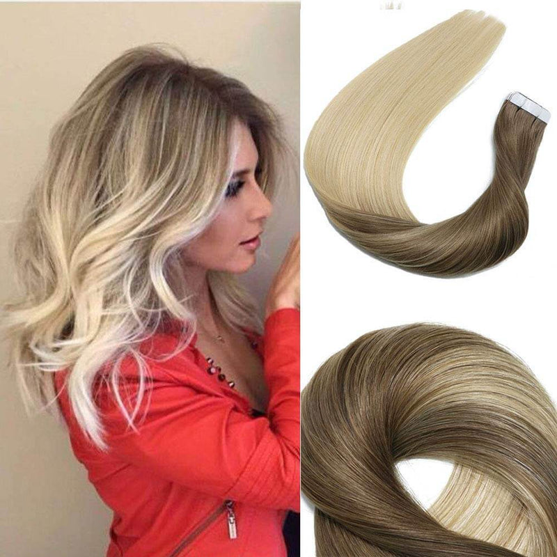 9A Ombre Ash Brown Fading to Platinum Blonde Tape In Remy Human Hair Extensions (20pcs/50g)