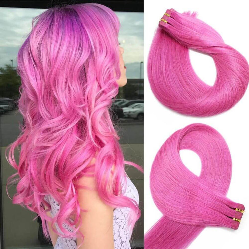 8A Pink Tape In Remy Human Hair Extensions (20 pcs #Pink)