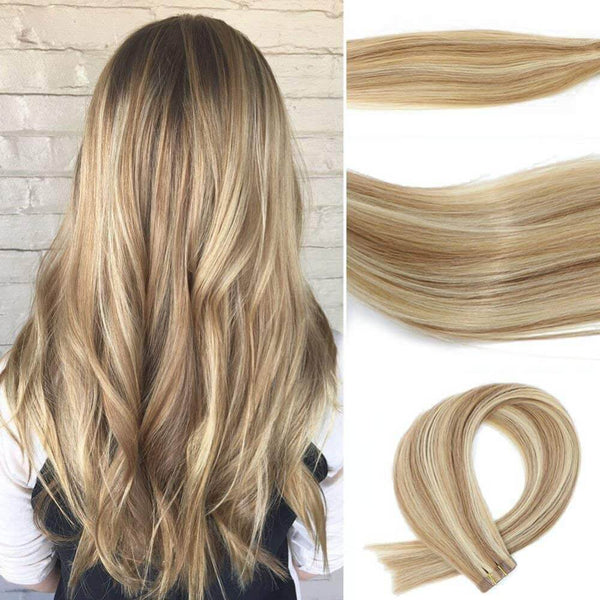 8A Two-tone Colored Hair Bleach Blonde Tape In Remy Human Hair Extensions (20 pcs #P12/613)