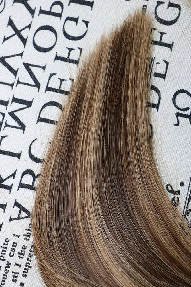 8A Two-tone Colored Hair Honey Blonde (Color #27) Highlighted with Chocolate Brown (Color #4)Tape In Remy Human Hair Extensions (20 pcs #P4/27)